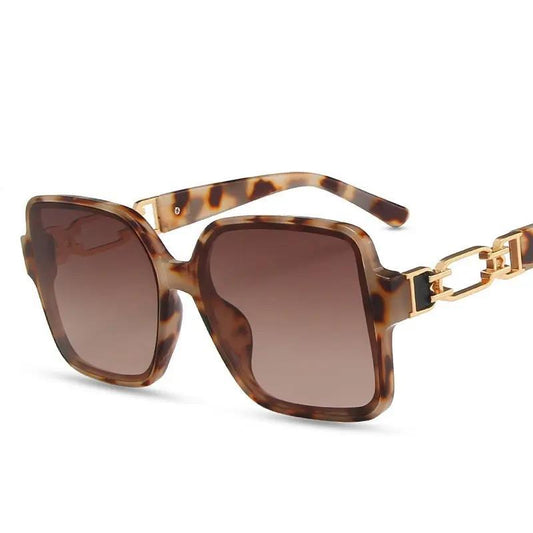 Stora lyxiga solglasögon elegant stil leopardmönster guld