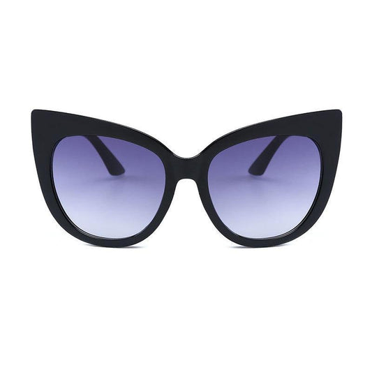 Stora svarta cateye solglasögon UV400 lila glas