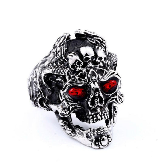 Big ring skull skeleton with red eyes rock punk