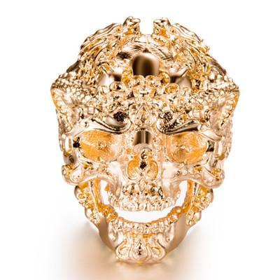 Stor tung ring med döskallar punk rock goth guld