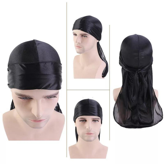 Svart durag dew-rag hiphop sjal huvudsjal do-rag bandana satin