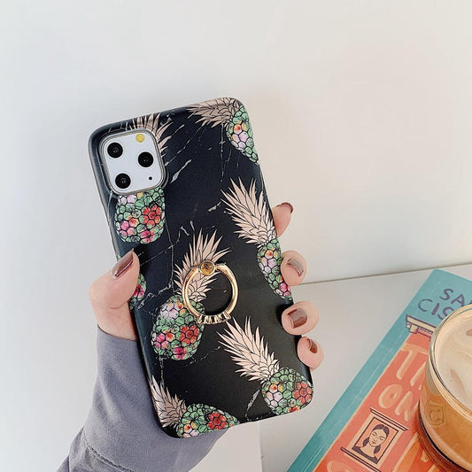 Black marble case iPhone11 + pineapple + ring