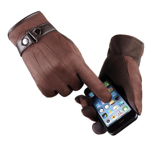 Touch gloves for men in suede and buckle work with iPhone