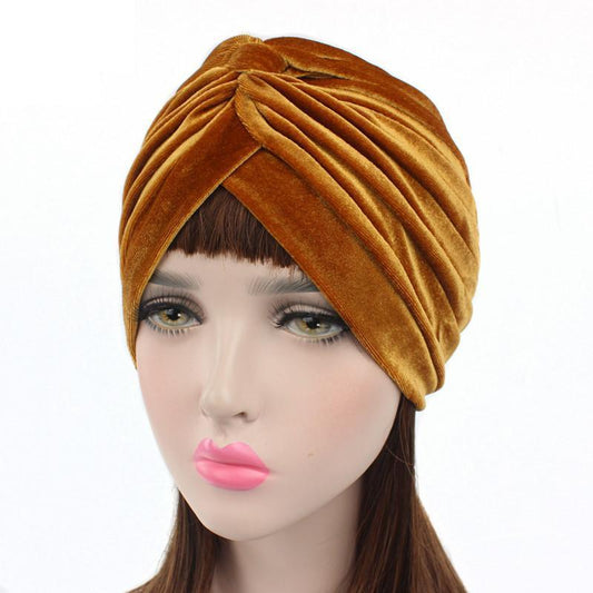 Turban i lyxig sammet i flera färger mössa