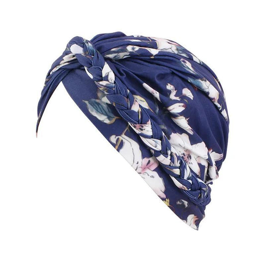 Turban mössa med vackrer blomma ros i beige khaki