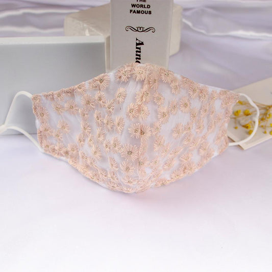 Tvättbar mask Broderade blommor i bomull och mesh munskydd