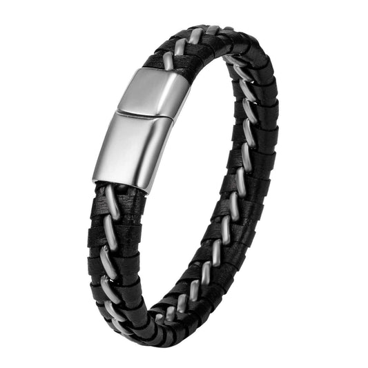 Unikt vävt armband i läder till män med metall gåva valentines present