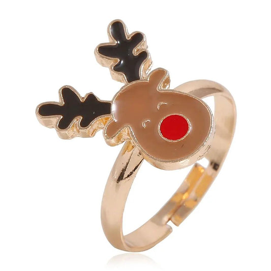 Beautifully funny ring pure Christmas rudolf with red cloudy jewelry