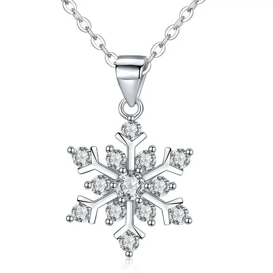 Beautiful silver plated snowflake necklace with rhinestones