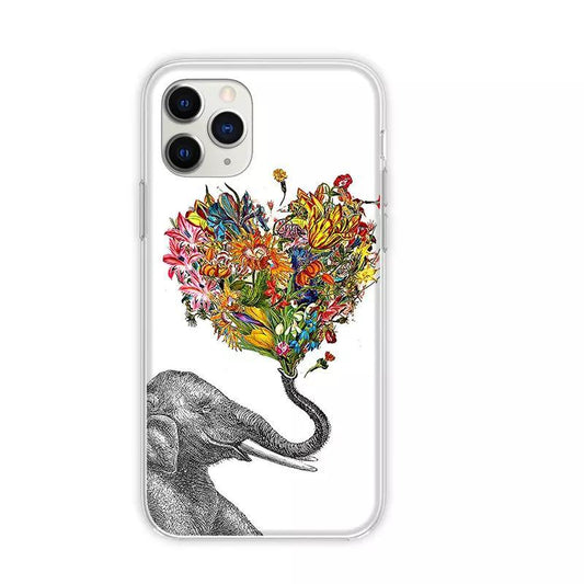 Beautiful cover for all iPhone 14 models elephant with flowers heart