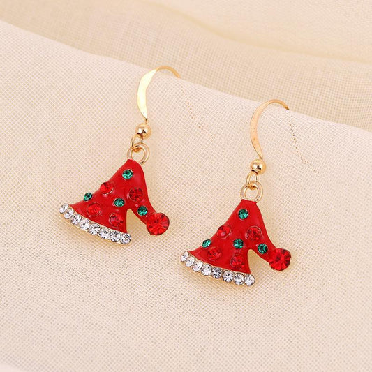 Beautiful earrings with cute Santa hat gold plating rhinestones Christmas