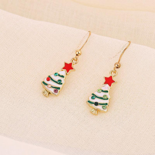 Vakre øredobber med vakker juletre gullbelegg rhinestone jul