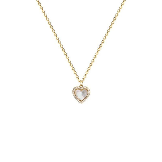 Vintage stil halsband hjärta med pärlemor guld spets 18 K