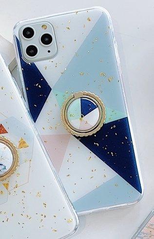 iPhone11 shell geometric shapes pattern gold flakes ring