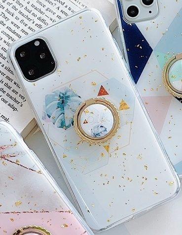 iPhone11 case white with gold flakes ring holder