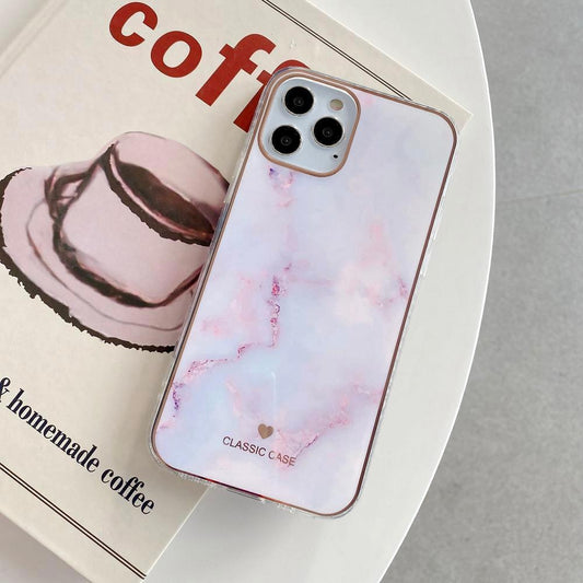 iPhone 12, 12 Pro &amp; 12 Pro Max Shell in white pink marble rose gold details