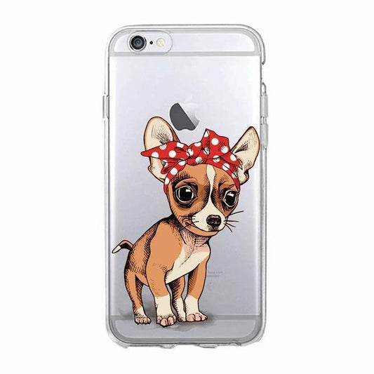 iPhone 12, 12 Pro & Max transparent skal chihuahua med bandana