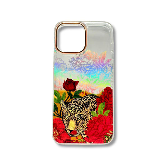 iPhone 12 13 pro max leopard smyger bland röda blommor