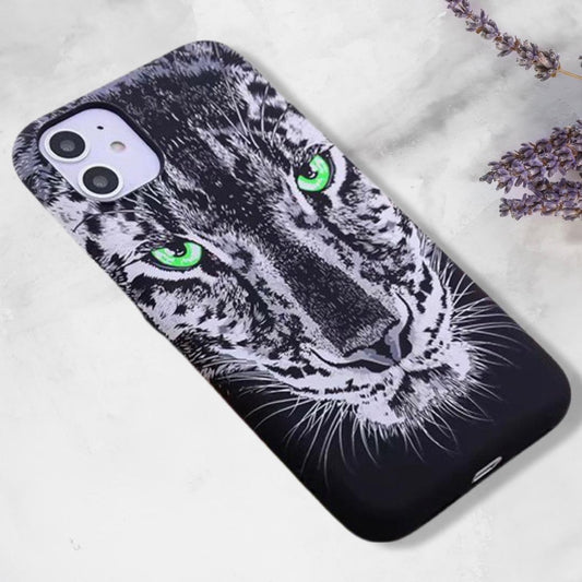 iPhone 12 13 pro max självlysande skal leopard med gröna ögon