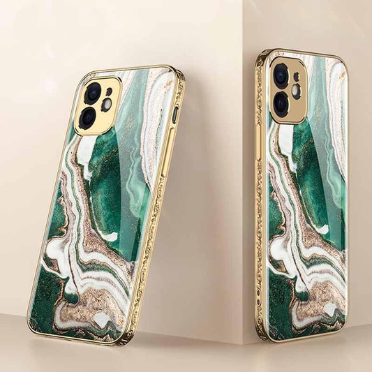 iPhone 12 Lyx glas-skal guld barock elegant flera färger