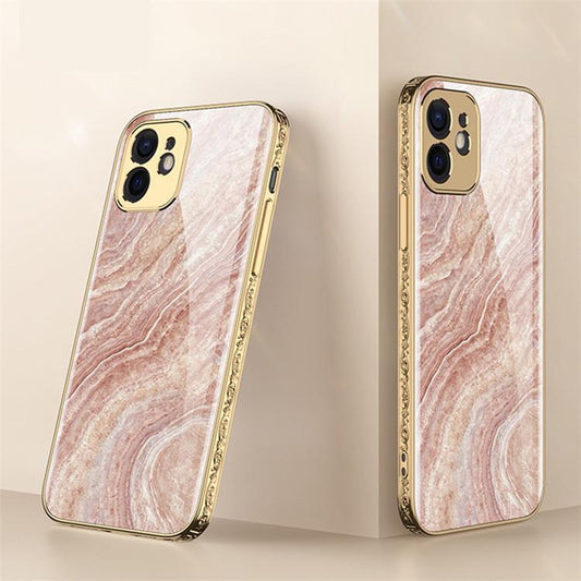 iPhone 12 Pro Lyx glas-skal guld barock elegant svart rosa rokoko