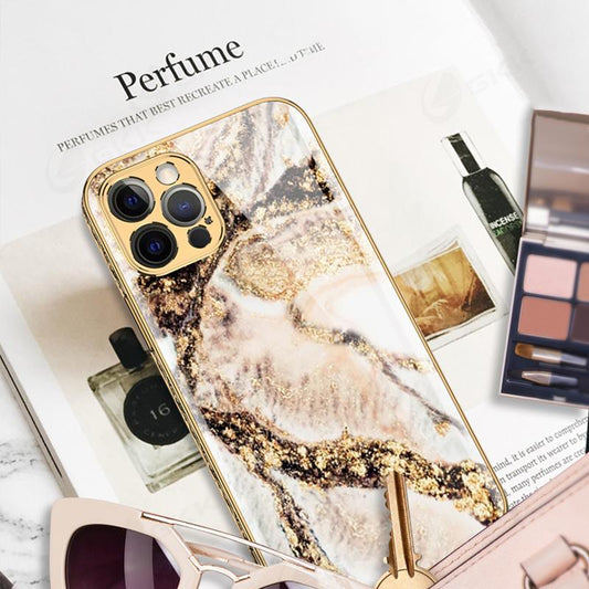 iPhone 12 Pro Max Lyx glasskal guld barock elegant rokoko marmor
