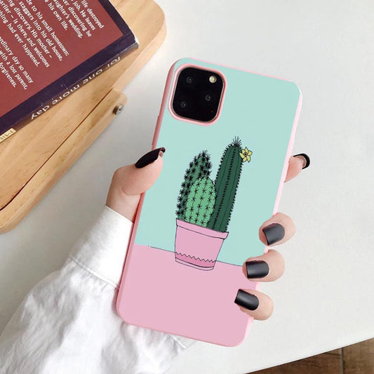 iPhone 12 Pro Max skal med kaktus rosa pastellfärger