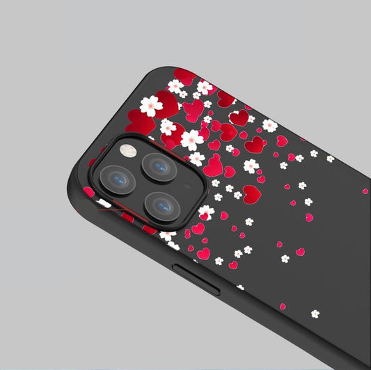 iPhone 12 Pro Max svart skal romantiska blommor &amp; hjärtan