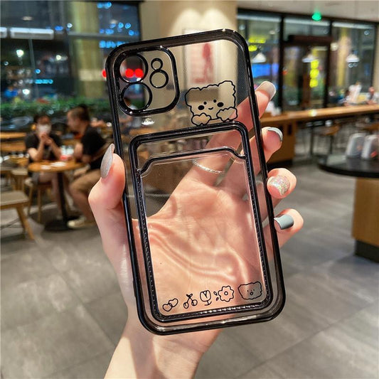 iPhone 13, 13 Pro, 13 Pro Max transparent skal med plånbok kanin