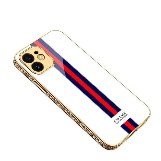 iPhone 13 Pro Lyx glas-skal guld barock rokoko linje med röd blå