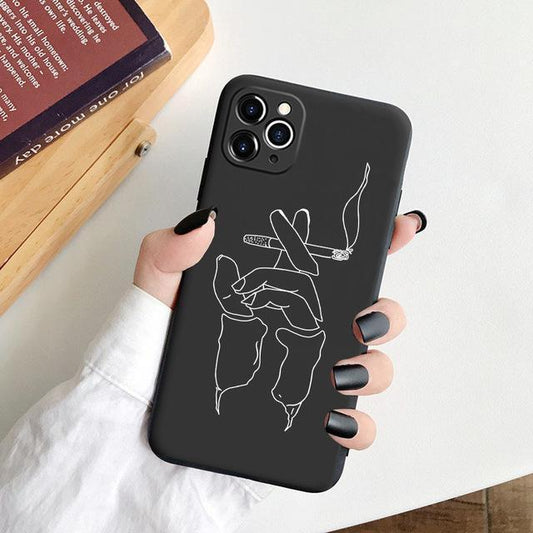 iPhone 13 Pro Max Mini illustrated painted silicone case black white