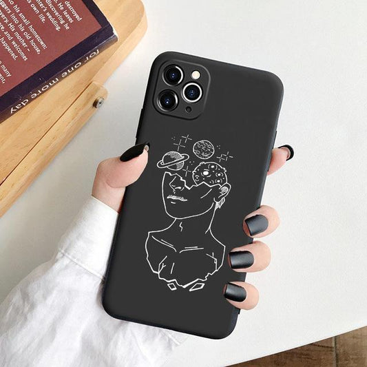 iPhone 13 Pro Max Mini illustrerade målade silikon skal svart vit