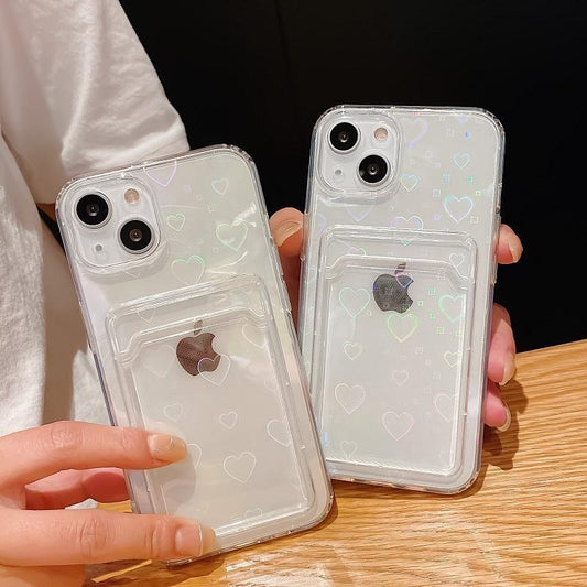 iPhone 13, Pro &amp; Max holografiskt skal med plånbok för kort