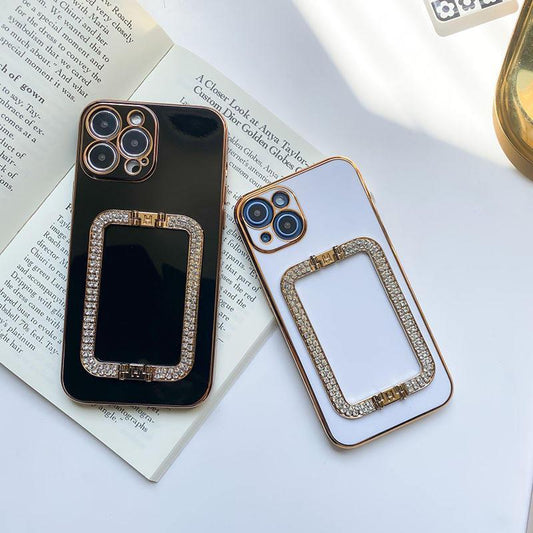 iPhone 13 Pro skal handtag m strass diamanter ställ svart vit rosa