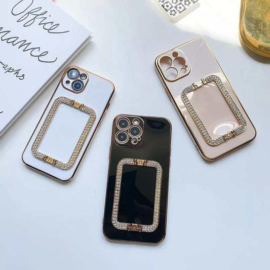 iPhone 13 skal handtag m strass diamanter ställ svart vit rosa