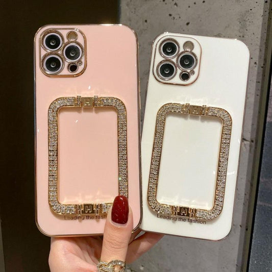 iPhone 13 skal handtag m strass diamanter ställ svart vit rosa