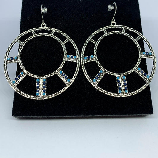 Earring hoops with blue stones silver plated