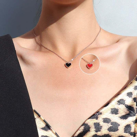 Necklace with heart 2 sides - red and black - change according to taste