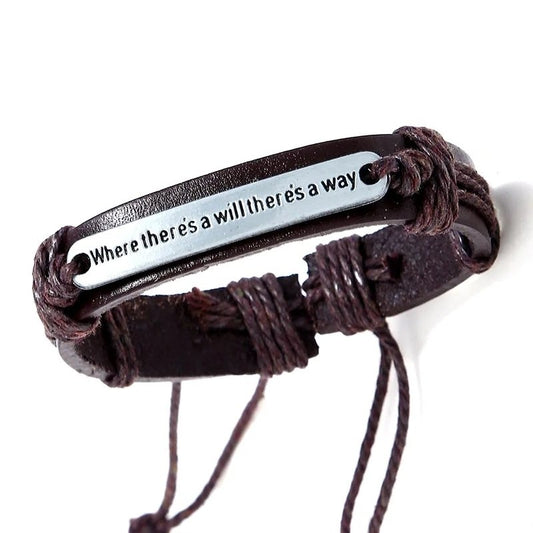 Handmade bracelet for men with beautiful text brown leather