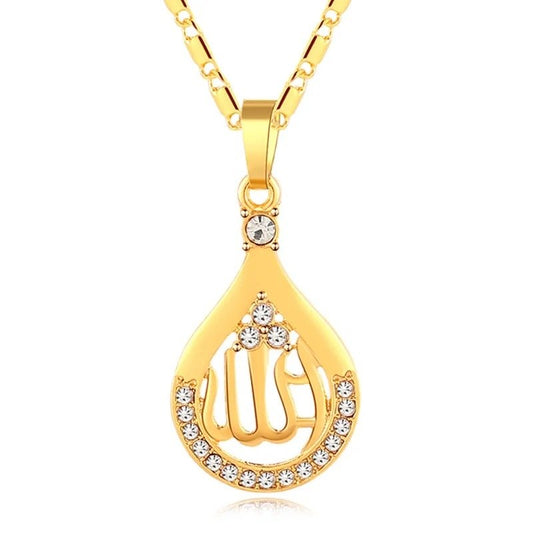 Classic Necklace in Gold Color Middle Eastern Islamic Water Drop Allah