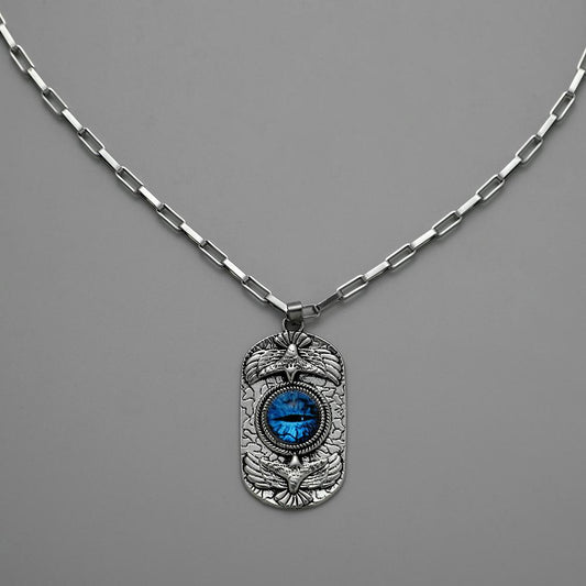 Cool necklace silver blue eye demon stainless steel eagle bird