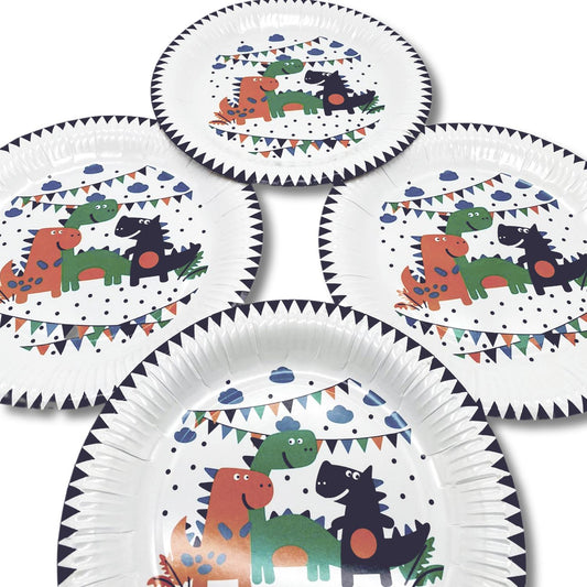 Paper plate & Garland with dinosaurs at party 6-pack