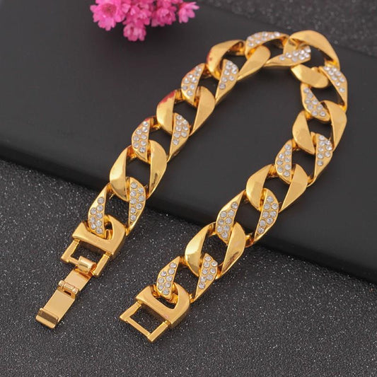 Luxurious 18K gold-plated bracelet with rhinestones Hip hop