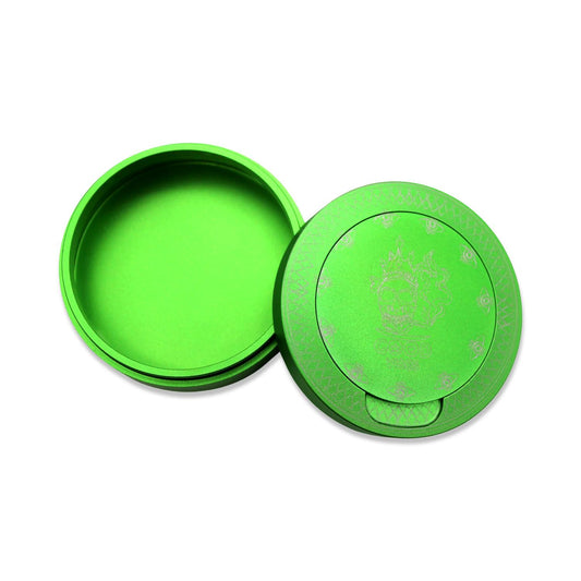 Snuff box in green aluminum for all snus - Good vibes, eyes &amp; cigarette