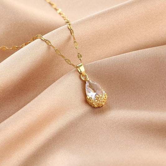 Gold plated necklace chain with diamonds drop gift