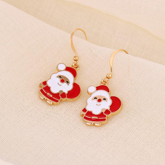 Beautiful earrings with cute Santa Claus gold plating rhinestone Christmas