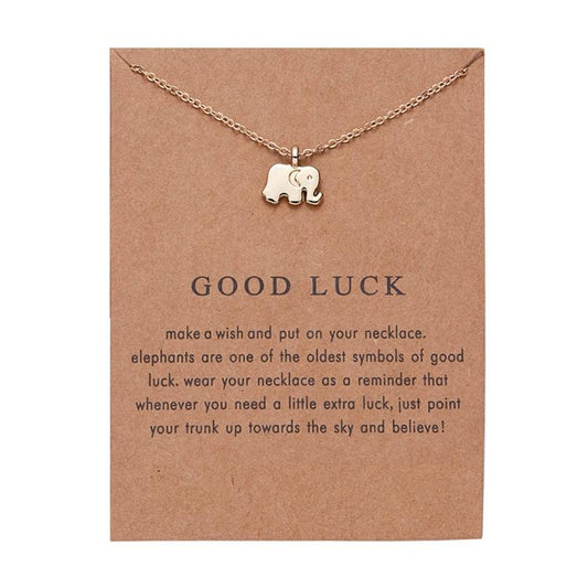 Good luck - necklace with message and elephant gift