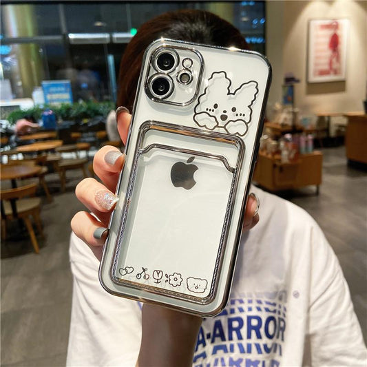 iPhone 13, 13 Pro, 13 Pro Max transparent case with wallet rabbit