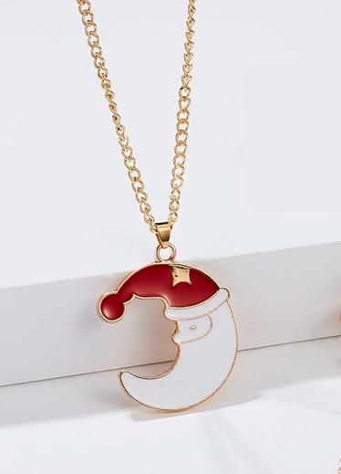 Beautiful fun necklace moon with Santa's hat Christmas