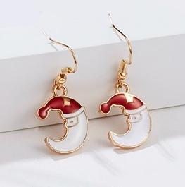 Beautiful funny earrings moon with Santa's hat Christmas jewelry